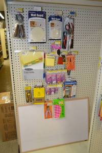 lot 391 image: Inventory on Pegboard of Office Supplies and Whiteboard