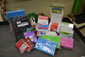 lot 389 image: Lot of School Supplies on Shelf