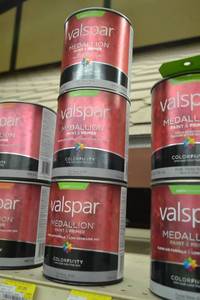 lot 1654 image: (2) 1 Quart Valspar Medallion Exterior Latex  Satin, Tint Base 4102, Must Be Tinted And (1) 1 Quart Valspar Medallion Exterior Latex  Satin, 4105 Clear Base, Must Be Tinted