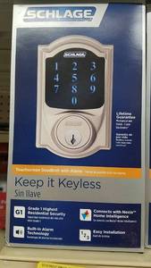 lot 1581 image: Schlage Touchscreen Deadbolt w Alarm - Satin Nickel