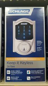 lot 1582 image: Schlage Touchscreen Deadbolt w Alarm - Satin Nickel