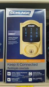 lot 1583 image: Schlage Touchscreen Deadbolt w Alarm - Bright Brass