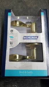 lot 1593 image: (2) Schlage Bed & BathHall & Closet Doorknobs - Bright Brass