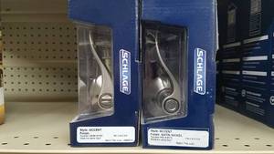 lot 1591 image: (2) Schlage Keyed Entry DoorknobDeadbolt and Bed-Bath Set - Satin Nickel