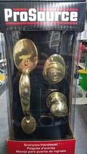 lot 1602 image: ProSource Polished Brass Front Entrance Handle set