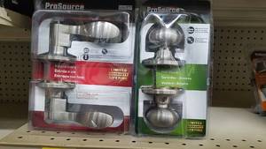 lot 1608 image: (5) ProSource HallCloset and Keyed Satin Nickel Door Handle Kits