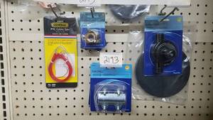lot 2193 image: Lot o Plumbers Hanging Straps, Drill Powered Pump, PVC Cable Saw and More
