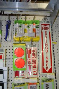 lot 2360 image: Lot of Window Markers, Sign Markers, Fire Extinguisher Signs