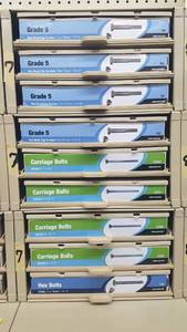 lot 927 image: (3) Parts Cabinets w Grade 5 Hex Head and Carriage Bolt Inventory Sizes 14 thru 12
