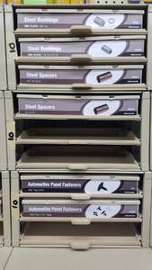 lot 930 image: (3) Parts Cabinets w Steel Bushings, Spacers and Auto Panel Fasteners