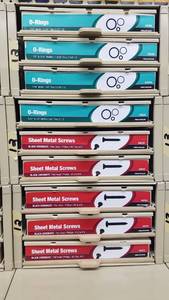 lot 932 image: (3) Parts Cabinets w O-Rings 18 to 2-12 ID and Sheet Metal Screws