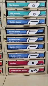 lot 933 image: (3) Parts Cabinets w Black Hex Nuts and Washers, Fiber Washers and Machine Screws