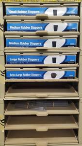 lot 936 image: (3) Parts Cabinets w Inventory of Rubber Stoppers