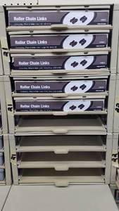 lot 941 image: (3) Parts Cabinets w Inventory of Roller Chain Links
