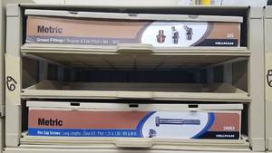 lot 988 image: (4) Parts Cabinets w Metric Hex Head Bolts, Socket Cap Bolts, Grease Zerks and More