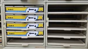 lot 994 image: (4) Parts Cabinets w Grade 8 Hex Head Flange Bolts and Lag Screws Sizes 38 to 58