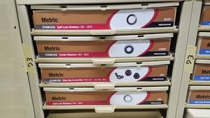lot 992 image: (4) Parts Cabinets w Metric Hex Head Bolts, Nuts, Washers and More M3 to M24