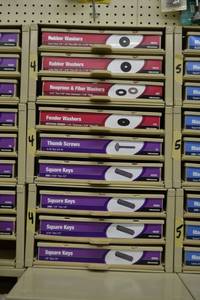lot 924 image: (3) Parts Cabinets w Rubber Washers, Thumb Screws, Square Keys and More