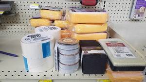 lot 1941 image: Lot of Drywall Sanding Sponges, Drywall tape, Double Sided Tape and More