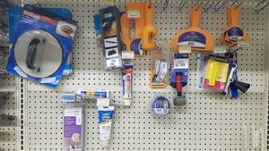 lot 1940 image: Large Lot of Putty Knives, Seam Roller, Patch Compounds, Sanders and More