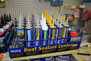 lot 2264 image: Inventory of Henry Concrete Sealant, Gap Filler, Roof Leak Repair w Display and More