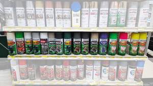 lot 805 image: Assorted Rustoleum and More Spray Paint - Contents of Shelf - See Pics