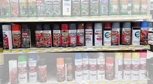 lot 806 image: Assorted Rustoleum and More Spray Paint - Contents of Shelf - See Pics