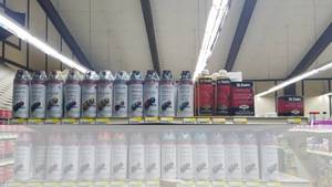lot 816 image: Shelf of Valspar Premium Spray Paint, Lemon Oil and More
