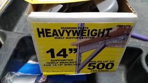 lot 893 image: (8) Heavyweight 14 Dual Track Shelf Brackets - Holds up to 500 LBS