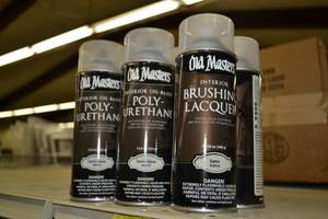 lot 1756 image: (5) Spray Cans Old Masters Interior Oil-Based Polyurethane, (2) Interior Brushing Lacquer