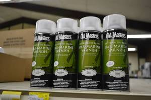 lot 1757 image: (6) Spray Cans Old Masters Exterior Oil-Based Spar-Marine Varinsh, Semi-Gloss, (6) Spray Cans Old Masters Exterior Oil-Based Spar-Marine Varinsh, Gloss