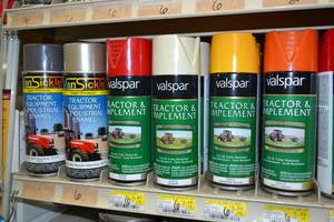 lot 1821 image: (36) Valspar Tractor & Implement Enamel Spray Paint Cans, VanSickle Tractor, Equipment & Industrial Enamel