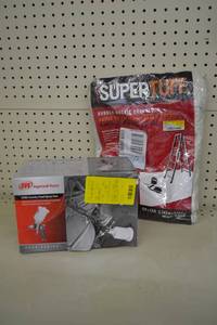 lot 1868 image: Ingersoll Rand 210G Gravity Feed Spray Gun, 9 x 12 Trimaco SuperTuff Rubber Duckie Dropcloth
