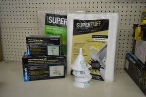 lot 1869 image: MintCraft High Pressure Spray Gun, MintCraft Touch UP Spray Gun, 4- Funnels, 4 x 10 & 9 x 12 Dropcloths