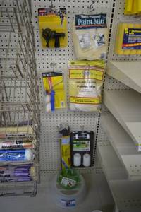 lot 1872 image: 3 - Paint Mitts, 4 Roller Kits, Plastic Sheeting, Strainer, Trim Paint Cup, Paint Brush Holder