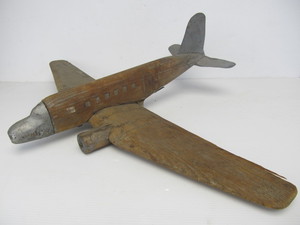 lot 25 image: Old Vintage Carved Wooden Airplane 