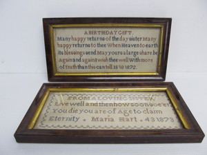 lot 84 image: Pair of Original Antique Framed 1870s Punch Samplers - Sisters