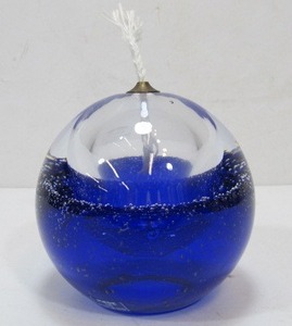lot 152 image: Cobalt Blue & Clear Polish Art Oil Candle Paperweight