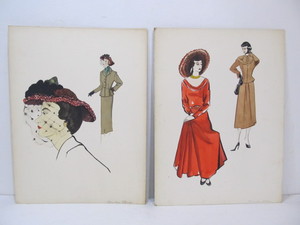 lot 160 image: Pair of Original signed 1950s Fashion Illustration Artwork Drawings