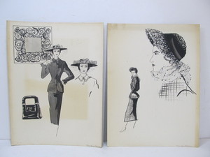 lot 161 image: Pair of Original Signed 1950s Fashion Illustration Artwork Drawings