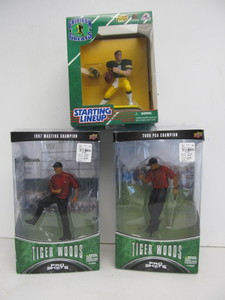lot 100 image: 3 New In Box Sports Action Figures - Tiger Woods & Brett Favre