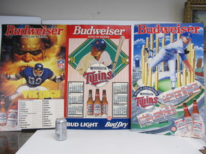 lot 102 image: Group of 3 Large MN Twins & Vikings Team Schedule Budweiser Beer Posters