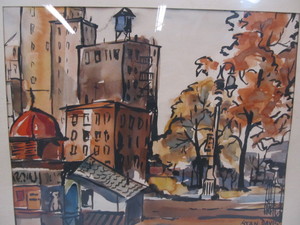 lot 192 image: Original Watercolor Painting City Scene Signed Stan Davis