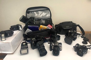 lot 221 image: Nice Condition Working Film etc Cameras wZoom Lenses