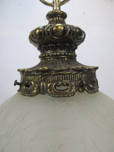 lot 222 image: Vintage Brass & Crackle Glass Egg-Shaped Pendant Light