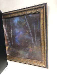 lot 140 image: Framed Antique PastelChalk Landscape Painting wLake & Mountains