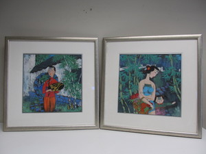 lot 149 image: Pair of Framed Signed Original Oriental Artworks Paintings