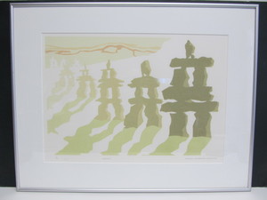 lot 199 image: Germaine Arnaktauyok - Inuit Artist Hand Signed Numbered Serigraph Print - Inuksuit