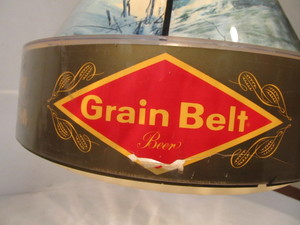 lot 230 image: Vintage Lighted GRAIN BELT Hanging Cone Shaped Advertising Beer Sign Lamp