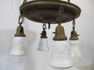 lot 272 image: Antique 4-Light Hanging Light Fixture Chandelier wWhite Glass Shades